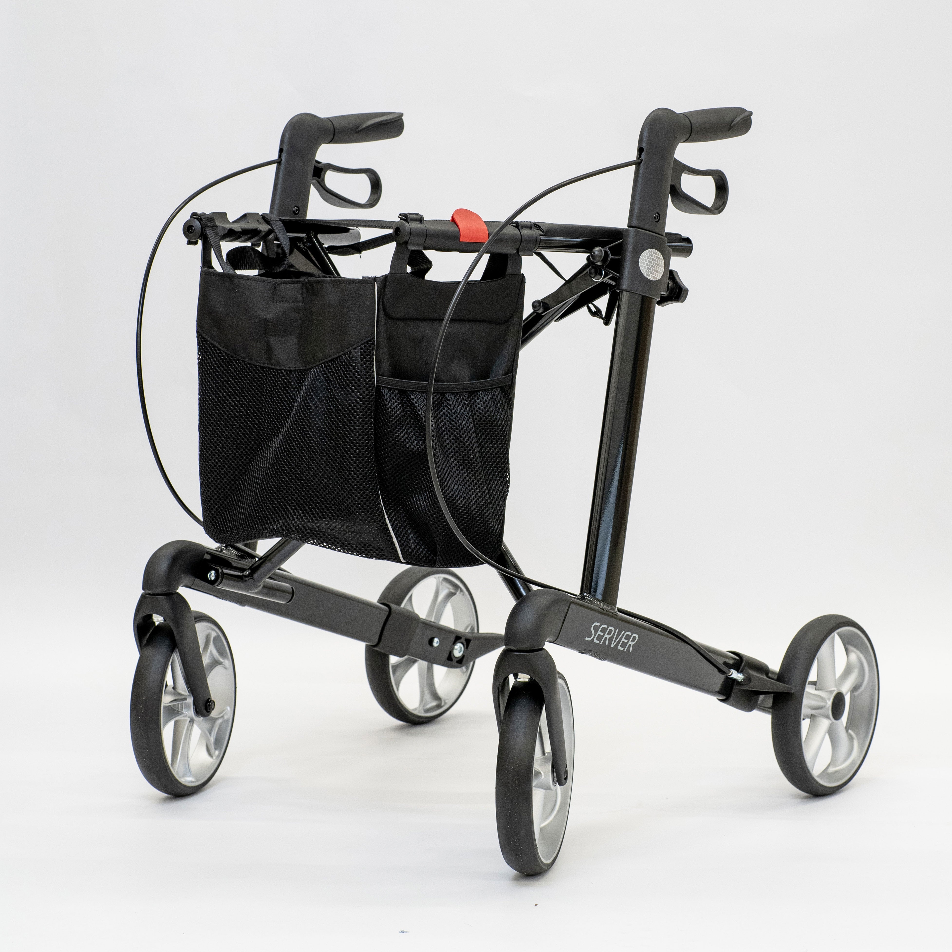 Rehasense SERVER Black Large rollator, rear three-quarter view